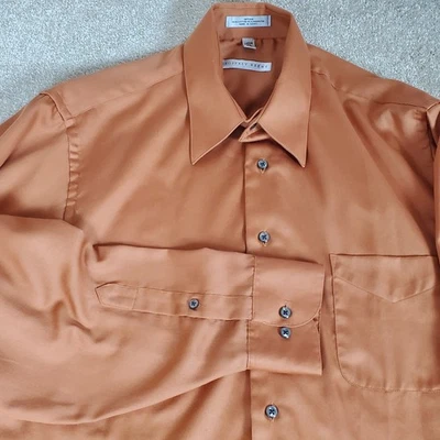 Camisa abotonada Geoffrey Beene para hombre talla 16 1/2 34/35 satén naranja quemado Foto 1 de 4