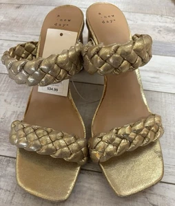 NEW Women’s A New Day Size 10 Gold Color Braided Strap Sandals 3.5" Heel - Picture 1 of 7