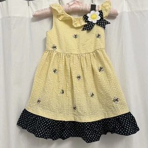 Counting Daisies Yellow Honey Bee Seersucker Sleeveless Dress Girls Size 4T - Picture 1 of 16