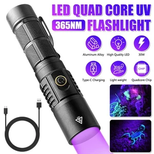 30W 365NM UV Ultra Violet LED USB Flashlight Blacklight Light Inspection Lamp US - Picture 1 of 9