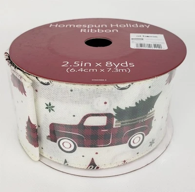 Camioneta pickup Homespun Holiday de 2,5" con cinta de árbol 8yd Navidad en casa vacaciones Foto 1 de 3