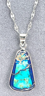 Collar tono plata azul jaspe jaspe lágrima. Acero inoxidable 16" + 2" Ext Foto 1 de 4