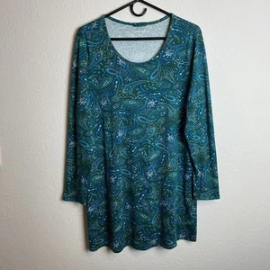 Lands End Long Sleeve Nightgown Women's Large Paisley 100% Cotton *Hemmed Short* - Picture 1 of 8