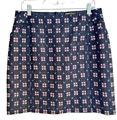 100% Wool British Tweed Boden Y2K Womens 10R Lined Skirt Blue Pink Check Preppy - Image 1 of 4