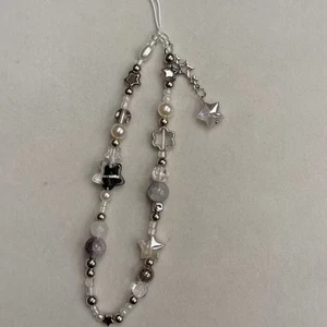 Silver Star Beaded Pendant Pearl Chain Lanyard Fashion Phone Strap Charm - Photo 1 sur 6