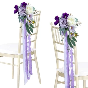 Wedding Aisle Chair Decorations Set of 6 Artificial Flowers Rose and Ribbons,... - Bild 1 von 6