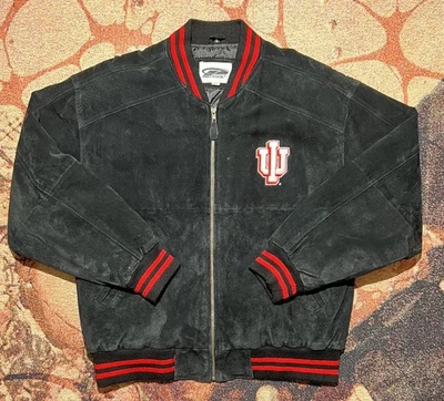 VINTAGE 90s Y2K Pro Edge Indiana Hoosiers Suede Varsity Jacket Black Medium - Image 1 of 4