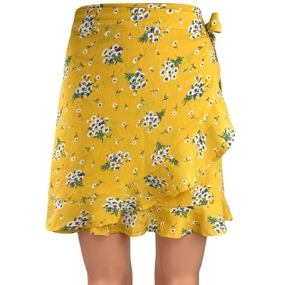 Nasty Gal Women's Yellow Floral Printed A-Line Flare Wrap Vest Mini Skirt Size 8 Foto 1 de 4