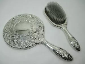 Vtg International Silver Co Dresser Silver Plate Brush & Mirror Engraved "Elsie" - Picture 1 of 10