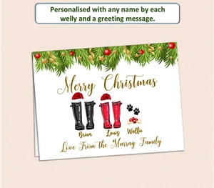 Personalisierte Weihnachtskarte Gummistiefel mit Namen für Familie und Paare WEL2 - Bild 1 von 6