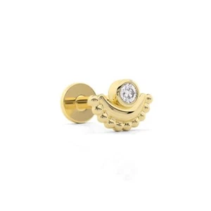14K Yellow Gold Helix Stud Earring with Diamond Fancy Jewelry Rare Gift For Her - Picture 1 of 8