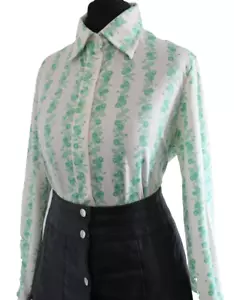 Vintage 1970s Shirt Retro Green Leaf Berry Botanical RETRO Mod Blouse Top 10 12 - Picture 1 of 7