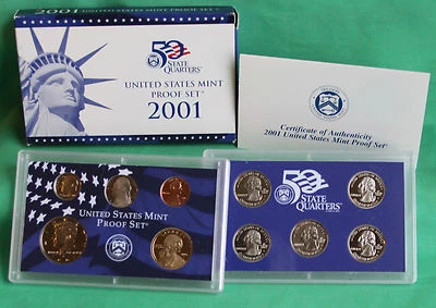 2001 S US Mint ANNUAL 10 Coin Proof Set Original Box and COA As Issued - Image 1 of 4