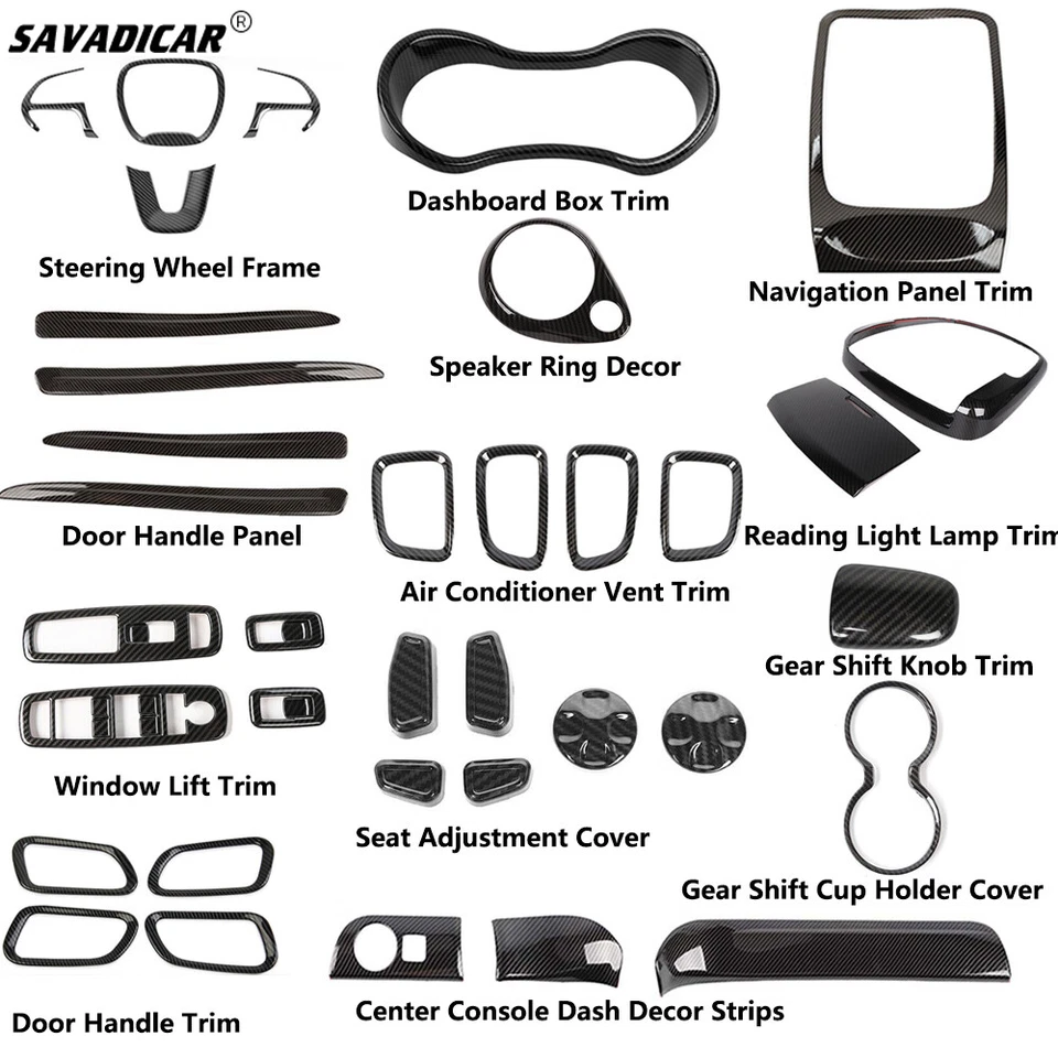 36x Carbon Fiber Interior Full ABS Set Cover Trims Kit for Dodge Durango 2014-20 Foto 1 de 4