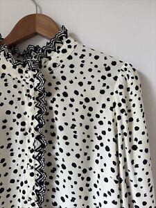 Monsoon Spot Broderie Trim High Collar Blouse Top Size L UK 14/16 Sezanne Style