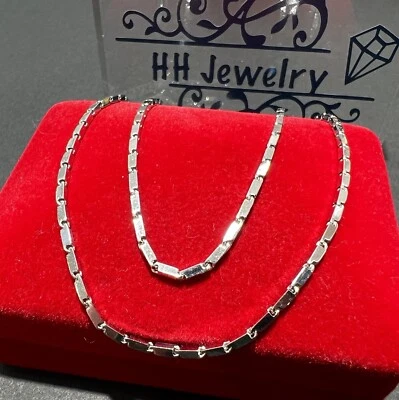 18K White Gold Box / Bar Link Chain Diamond Cut Necklace - Image 1 of 4