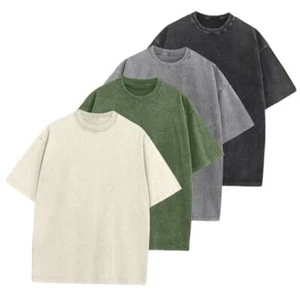 Men's Oversized Cotton T-Shirts Loose Fit Large Black+grey+beige+army Green - Picture 1 of 7