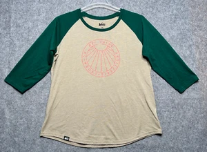 REI CoOp Shirt Womens XL Beige Green Raglan Organic Hike No Wrong Directions USA - Picture 1 of 15