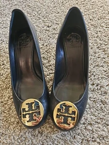 Tory Burch Womens Logo Close Toe Slip On Wedge Pumps Black Size 7M *as Is*  GWSB - Picture 1 of 9