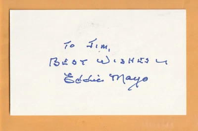 Eddie Mayo Detroit Tigers AUTO Signed 3x5 Card New York Giants Boston Braves - Image 1 of 2