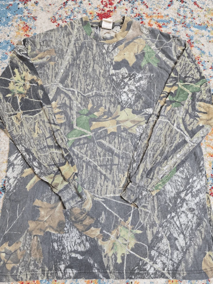 Camiseta De Colección Años 90 Jerzees Mossy Oak BreakUp Camuflaje Caza Manga Larga Bolsillo Talla L/XL Foto 1 de 4