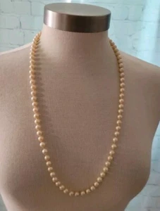 Collar Vintage Vidrio Imitación Perla Crema Anudado a Mano 28" Largo Cierre Deslizante - Imagen 1 de 5