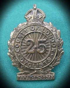 Early 25th County of London {Cyclist} Bn Genuine British Army Military Cap Badge - Picture 1 of 8