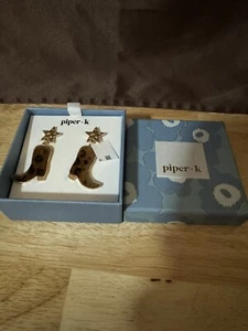 Stivali da cowboy in pelle scamosciata Piper K orecchini pendenti a goccia nuovi - Foto 1 di 1