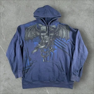 Hybrid Hoodie Mens Large Blue Y2K Zip Up Skull Wings AOP Grunge Cyber Goth Emo - Picture 1 of 7