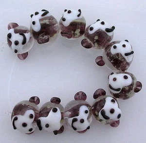 ZEHN lila weiß schwarz Affe Perlen Handarbeit Glas Lampwork 2/5 Zoll lang - Bild 1 von 1