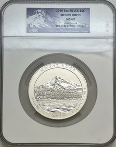 2010 5oz Silver 25C Mount Hood Quarter NGC MS 69 - Picture 1 of 4