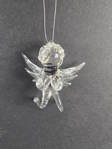 Vtg Xmas Ornament Elf Pixie Clear Glass Hand Blown 1982 Praying Wings Rare 2.5" - Picture 1 of 3