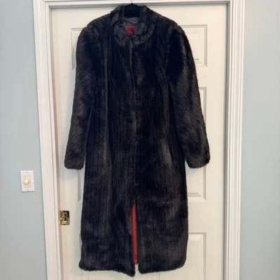 Vintage Faux Fur Long Coat Brown Black Stripe - Image 1 of 4