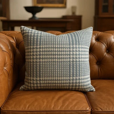 Blue & White Houndstooth Cushion (Free Shipping) - Image 1 of 4