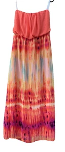 Bisou Bisou Kleid Damen Boho orange gelb rosa trägerlos Midi Maxi Festival 14 - Bild 1 von 7