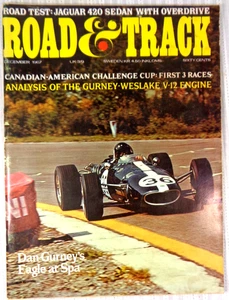 Road & Track Magazine December 1967 Vintage Dan Gurney Jaguar Frankfurt Autoshow - Picture 1 of 5
