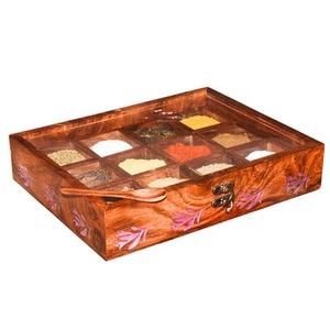 Wooden Spice Box for Kitchen with Spoon – 12 Compartments Detatchable - India... - Picture 1 of 5