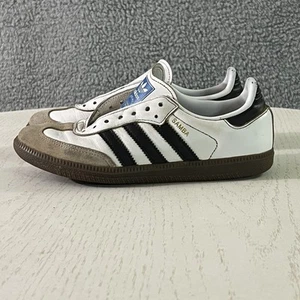 Adidas Shoes Womens 5 White Leather Samba OG 3 Stripes Gum Sole Sneakers No Lace - Picture 1 of 16