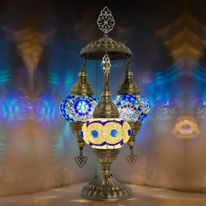 Lampada da Tavolo Mosaico Marocchino 3 Luci, Vetro Colorato Stile Boho Scrivania Turca Lam... - Foto 1 di 9