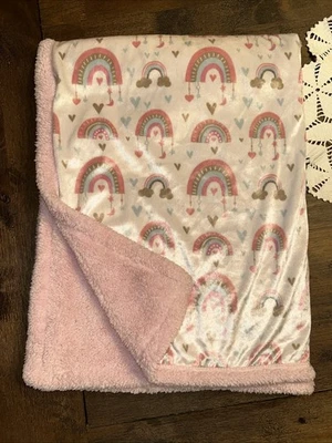 Manta bebé RUNT 1478 arco iris corazones nubes lunas/rosa difícil de encontrar Foto 1 de 4