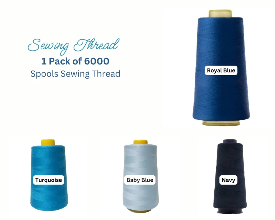 Blue Sewing Thread Overlock Cone - 6000 Yards, 100% Polyester for All-Purposes - Image 1 of 1
