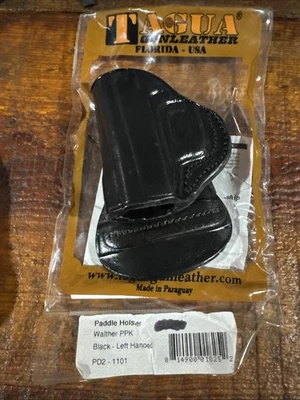 Tagua Black Leather Left Handed Paddle Holster For Walther PPK.  - Image 1 of 4