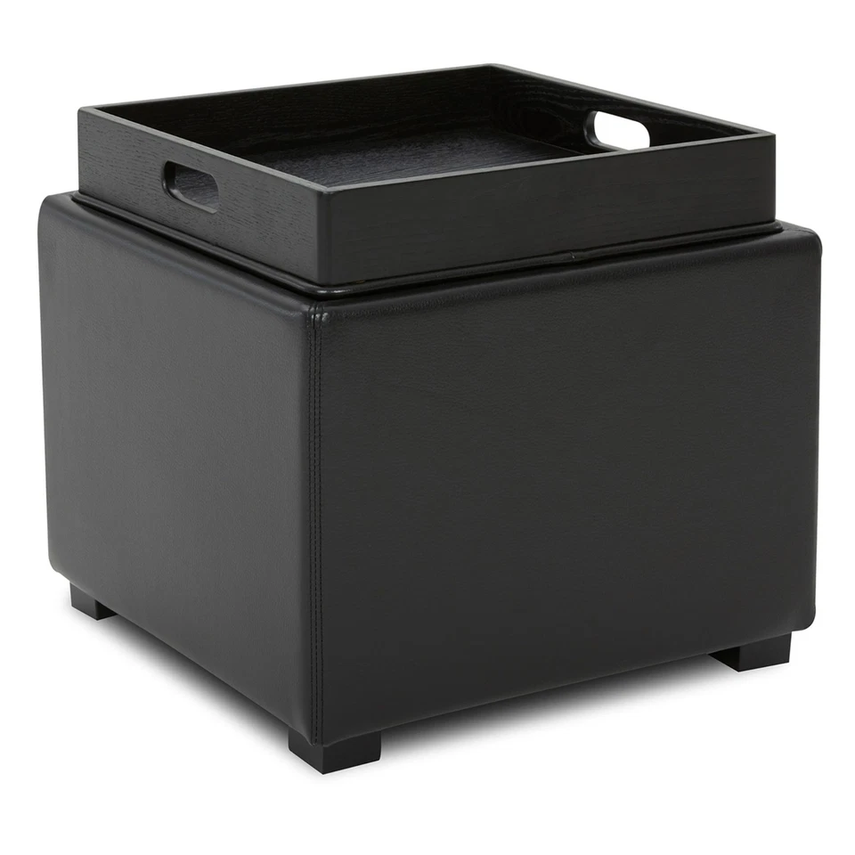 Otomana de almacenamiento tapizada CHITA con bandeja de madera, madera de ingeniería resistente Foto 1 de 1