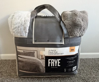 Frye Luxury Bubble Faux Fur Gray Comforter 3 Piece Set KING Size Brand New - Image 1 of 4