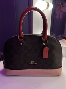 COACH Colorblock Signature Mini Sierra Satchel Crossbody BRN PINK RED - Picture 1 of 6