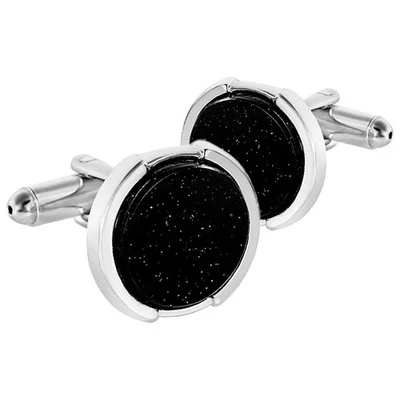  1 paio di eleganti gemelli neri rotondi per camicie eleganti da uomo con - Immagine 1 di 4