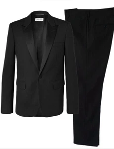 Esmoquin SAINT LAURENT Para hombres 40 Negro Ajustado Satinado Ribete Lana Jacquard - Imagen 1 de 10