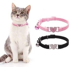 Cat Collar Breakaway with Bell, Pack of 2 Heart Bling Collar Safety with Soft... - Picture 1 of 7