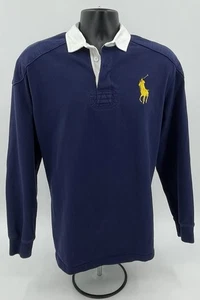Polo Ralph Lauren Azul Marino y Blanco Cuello Algodón L/S Rugby Camisa Para Hombres M *DEFECTUOSO - Imagen 1 de 8