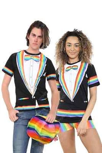 Adults Rainbow Printed T-Shirt Short Sleeves LGBTQ Ga Pride Unisex Fancy Dress - Picture 1 of 7